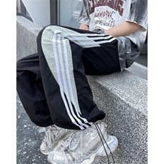 夏款男裤褶皱速干裤三条杠拼色抽绳束脚长裤h2200P40，男装休闲裤，星座1013-1