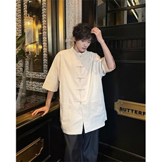 8XL-M新中式衬衫男中山装麻棉风复古中袖衬衣唐装CS527P60，男装衬衫，电商D206-1