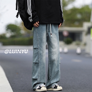 美式高街男款潮牌vibe直筒解构裤男生宽松休闲长裤K750-特批-45图片