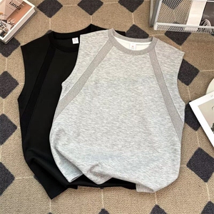 撞色拼接运动背心男款夏季美式复古cleanfit宽松百搭外穿无袖坎肩图片