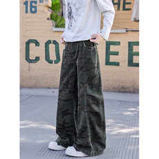 春季新款美式高街迷彩弯刀褶皱拼接牛仔裤B315-K26011-特p45控88，男装牛仔裤，电商B315