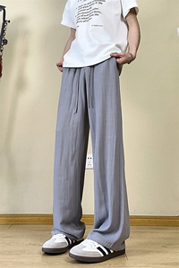 A178 8059 新款夏季薄款透气耐磨男直筒长裤麻休闲宽松垂感阔腿裤图片