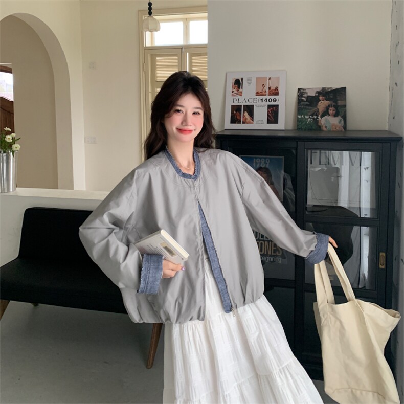 2026秋季新款现货文艺清新风拼接宽松舒适透气短外套P155K235,女装短外套,2D146
