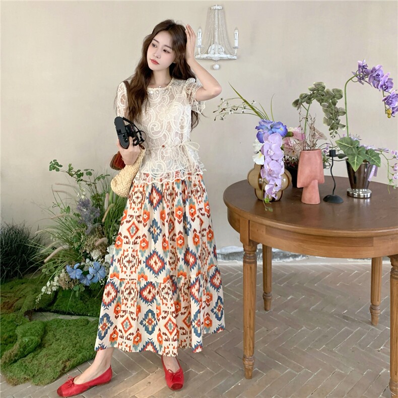 夏季爆品蕾丝上衣+波斯米亚半身裙套装2C375-525-P155-K228,女装套装/套裙,2C375