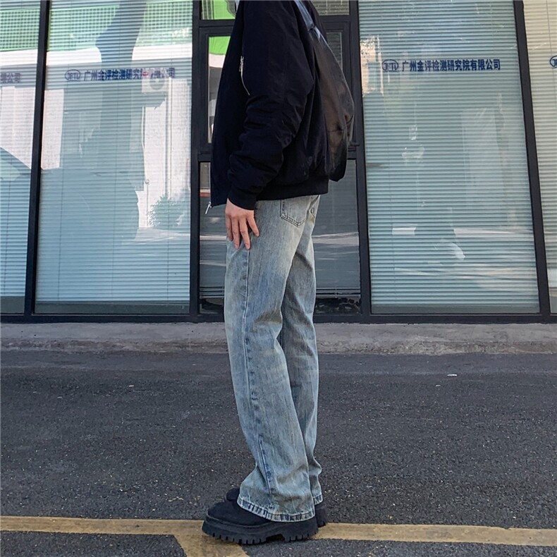 美式牛仔裤男女潮宽松直筒高街复古欧美微喇叭牛仔裤NK91-P55,男装牛仔裤,星座208-5