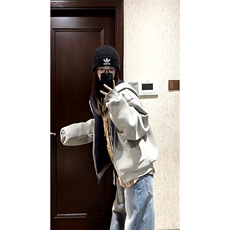 重磅高品质硬挺boxy26春装美式高街结构撞色拼接连帽卫衣开衫外套，女装短外套，电商A486