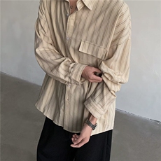 秋季日系复古细条纹衬衫男女生学院风宽松休闲青少年衬衣ins潮，男装衬衫，星座218-1（原230）