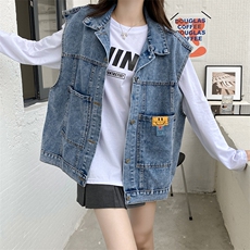 A352-P58牛仔马甲春夏新款宽松笑脸设计感无袖坎肩上衣男女潮，男装背心/马甲，星座911