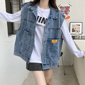 A352-P58 牛仔马甲春夏新款宽松笑脸设计感无袖坎肩上衣男女潮图片