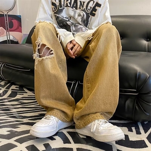欧美嘻哈破洞牛仔裤男宽松直筒阔腿裤高街潮牌休闲长裤RK1518-P43图片