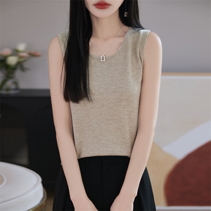 100%纯羊毛针织吊带背心女圆领无袖打底上衣春夏新款宽松内搭毛衣