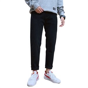 男士九分牛仔裤春秋黑色韩版潮流百搭宽松潮牌直筒裤7104-P35图片