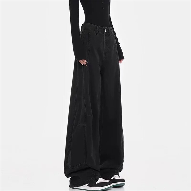 AK2136-P53复古高腰显瘦拼接设计直筒阔腿牛仔裤，女装休闲裤，星座617A-2