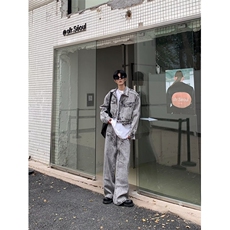 美式高街小众水洗破洞牛仔裤男vibe潮牌痞帅破坏设计感宽松阔腿裤，男装牛仔裤，星座506A