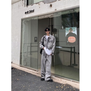 美式高街小众水洗破洞牛仔裤男vibe潮牌痞帅破坏设计感宽松阔腿裤图片