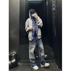 【有货】假两件格子拼接卫衣男款设计感连帽开衫外套JL97CC-特P68，男装卫衣，星座1007（原301D）