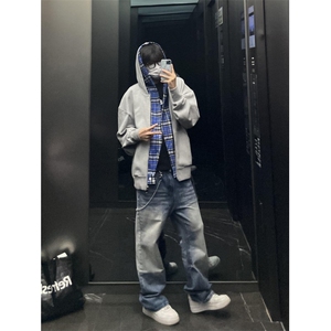 【有货】假两件格子拼接卫衣男款设计感连帽开衫外套JL97CC-特P68图片