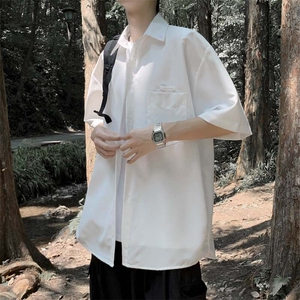 纯色翻领冰丝衬衫短袖薄款宽松半袖百搭垂感TC406 P34图片