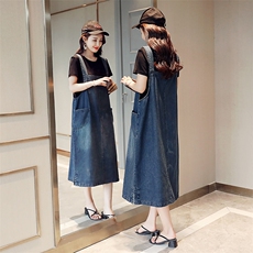 孕妇春夏装宽松超长款过膝背带裙长裙夏季吊带黑色连衣裙，女装连衣裙，布衣桑