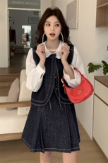固色牛仔时尚减龄马夹+半身裙两件套P175-K299，女装套装/套裙，2C291