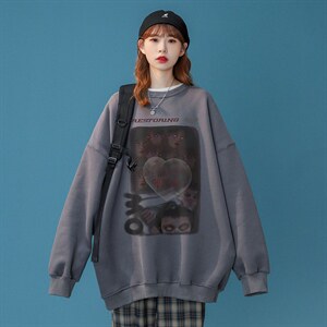 2024春款青春简约个性魔鬼印花潮流宽松圆领卫衣 W170 P30控48图片