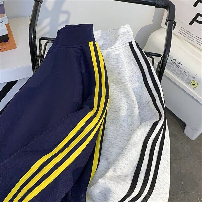 复古撞色三条杠立领外套男士春秋季宽松卫衣休闲运动男女夹克,男装夹克,星座601-1