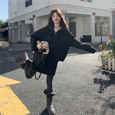 韩系休闲学院风连帽卫衣套装女2025冬休闲加厚保暖半身裙两件套潮，女装套装/套裙，维壹