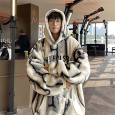 水墨扎染羊羔绒连帽卫衣复合超柔绒750克连帽棉衣XZ301AY05P95，男装棉衣，星座301A