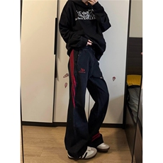 美式复古2025长裤男女秋冬潮牌休闲宽松牛仔裤百搭黑色刺绣微喇裤，男装牛仔裤，星座506A