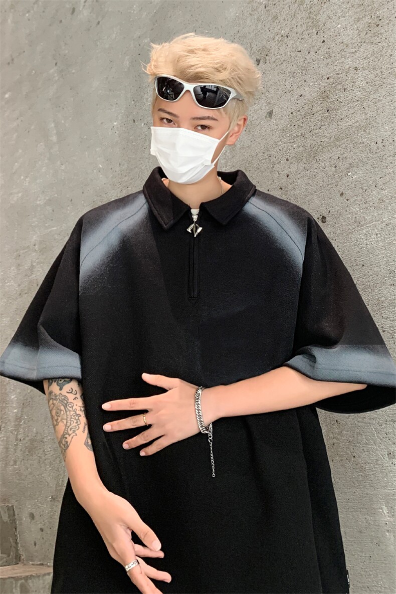 拼色做旧短袖T恤男夏季宽松休闲半开领体恤衫XZ514-2-202441-P58,男装T恤,星座514-2(原B239)
