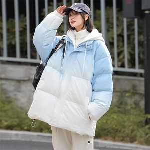 渐变色假两件连帽棉衣男宽松潮流棉袄冬季加厚保暖青少年棉服外套图片