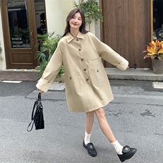 蕾丝拼接翻领风衣外套女春秋中长款高级感学院风减龄法式大衣夹克，女装风衣，浙宝212A