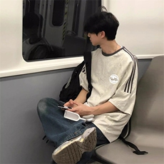 夏季美式高街重磅纯棉三条杠织带撞色男女短袖T恤ZD624-特P30，男装T恤，电商A486-1