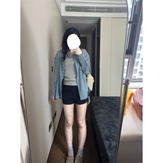 TC537-P45韩系蓝色格纹衬衫新款设计感宽松百搭衬衣气质chic上衣，女装衬衫，星座617A-2