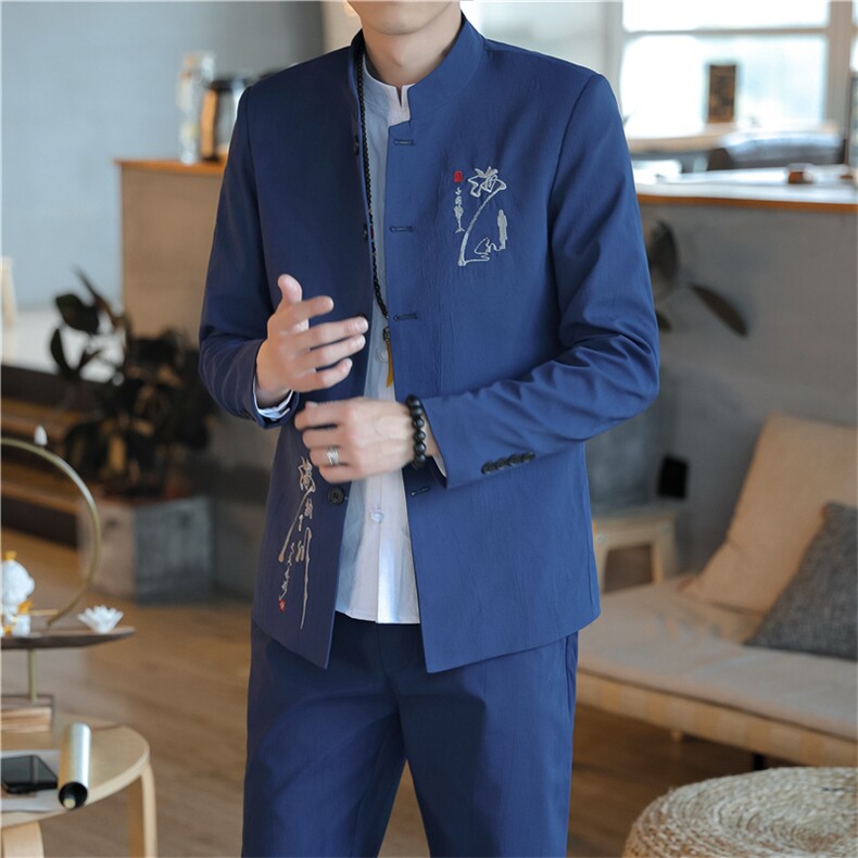 秋季中山装西服套装男士唐装两件套风外套A334-TZ810-P130,男装民族服装,电商B339(原A334）