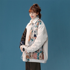 1中性风刺绣拼接翻领羊羔毛大码M-5XL棉服外套女8723P110控148，男装棉衣，星座226-2