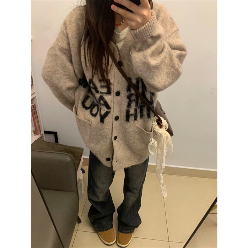 网图有货秋冬字母慵懒软糯毛衣复古针织开衫外套男女A1087-P50,男装针织衫/毛衣,星座1505