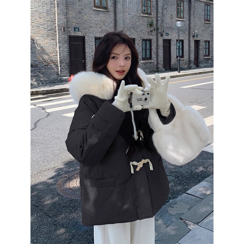 胖mm大码女装牛角扣羽绒棉服女韩系甜美风减龄棉衣连帽加厚外套女,男装棉衣,星座506A