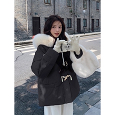 胖mm大码女装牛角扣羽绒棉服女韩系甜美风减龄棉衣连帽加厚外套女，男装棉衣，星座506A