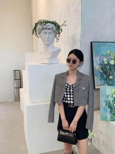 格子短外套，女装短外套，HE