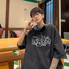 量大优！供视频240克重磅美式炒雪花水洗做旧短袖T恤，男装T恤，电商B367