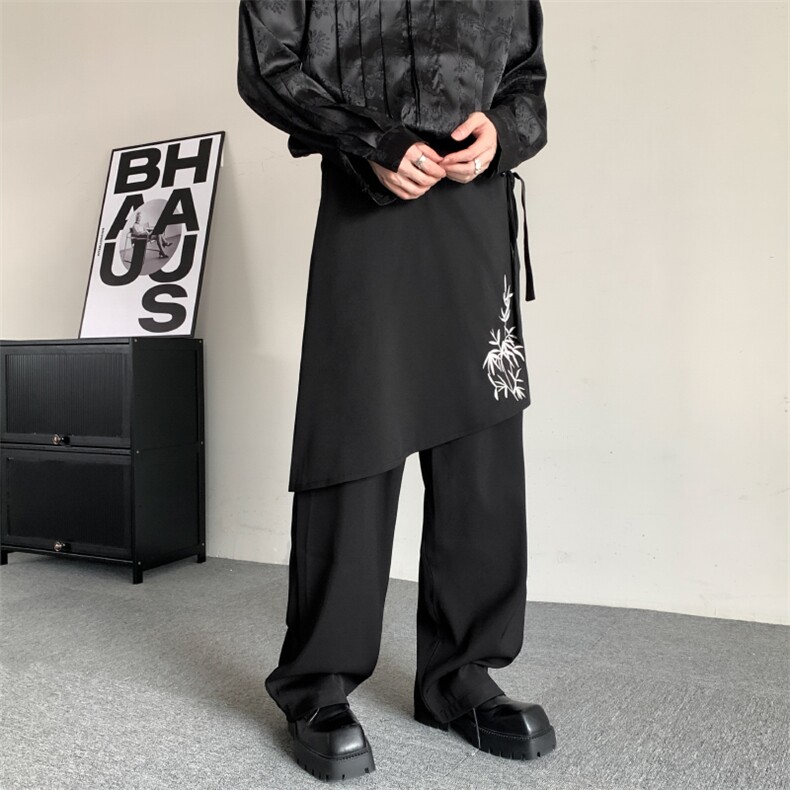 到货24春装山本暗黑系假二件无性别刺绣叠穿裙裤个性宽松西裤男女,男装西裤,星座909