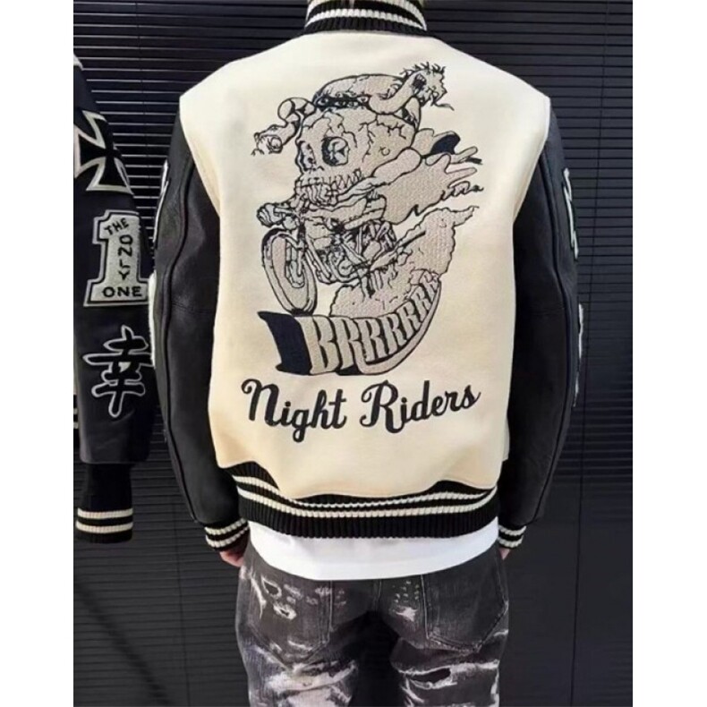 夹棉毛巾绣绣棒球服刺绣毛呢外套男PU皮拼接chic夹克J804,男装夹克,星座1116A（原606A-3）
