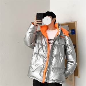冬季情侣羽绒服面包服短款连帽白鸭绒亮面加厚保暖外套2018/图片