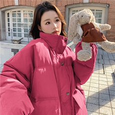 多巴胺粉红色羽绒服女冬季2025超火好看高级小众宽松保暖加厚外套，女装羽绒服，2C122