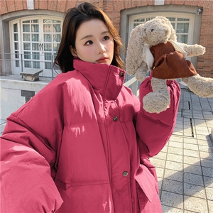 多巴胺粉红色羽绒服女冬季2025超火好看高级小众宽松保暖加厚外套图片