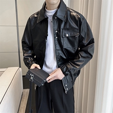 痞帅Pu皮衣小众设计感潮牌皮夹克男机车服秋冬高街外套JK0631-P75，男装皮衣，星座308B-2