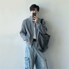 抖音得物保暖立领拉链针织外套秋冬宽松慵懒风纯色毛衣上衣AM02，男装针织衫/毛衣，电商A443