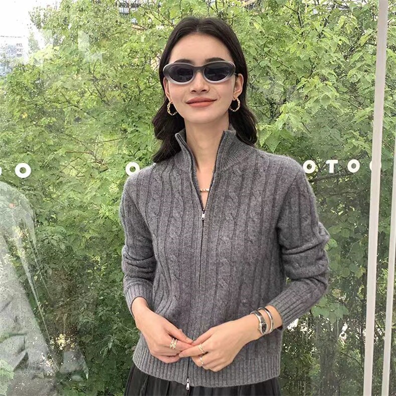 2024春秋新款修身外搭长袖毛衣针织开衫女纯色上衣,女装羊毛衫,恒恩羊绒