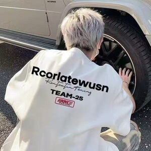 美式潮牌重磅纯棉圆领短袖T恤2025新款男生宽松字母印花半袖上衣,183胖子穿搭男生春装图片